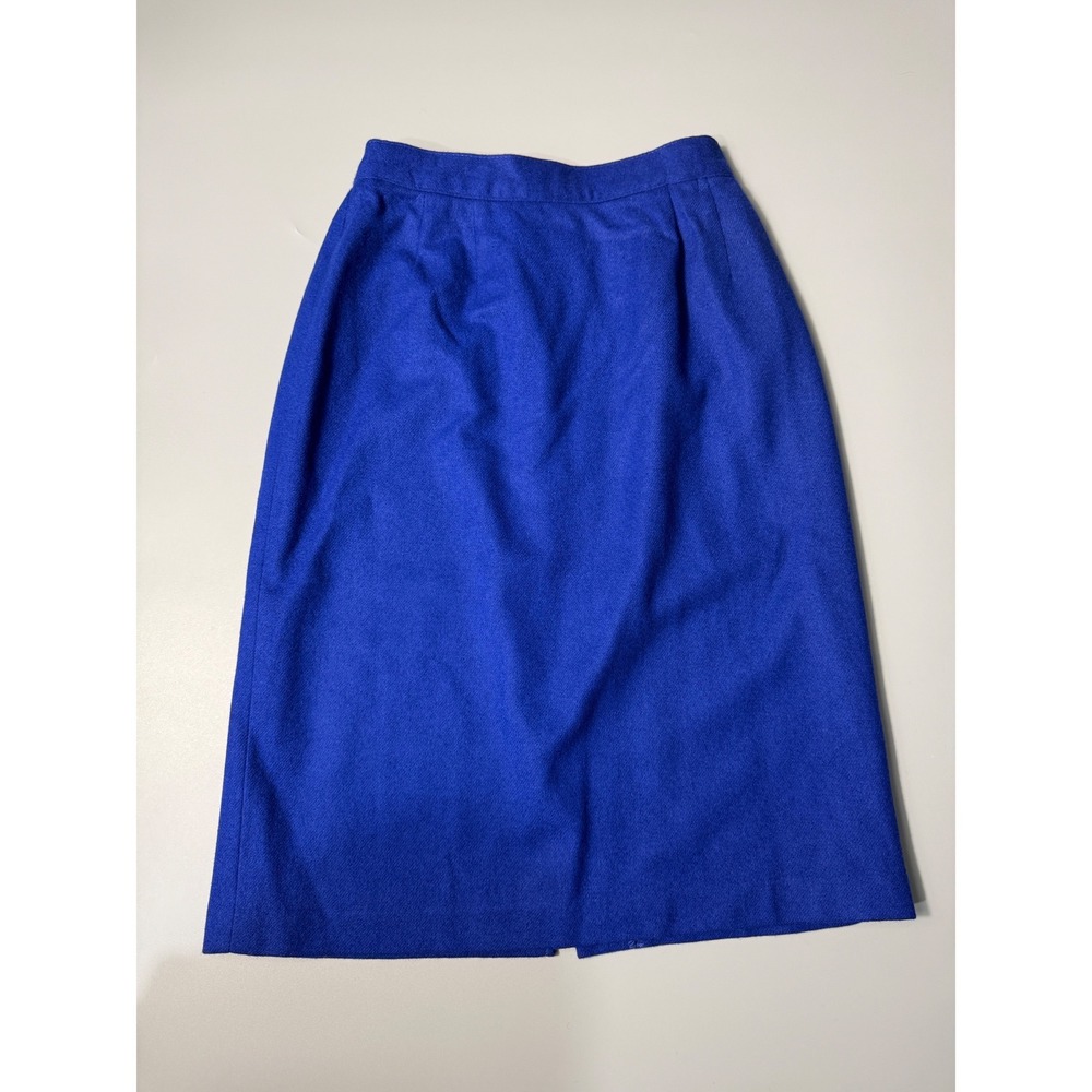 Vintage Sag Harbor‎ Petite 6P Royal Blue 100% Wool Lined Midi Pencil Skirt USA